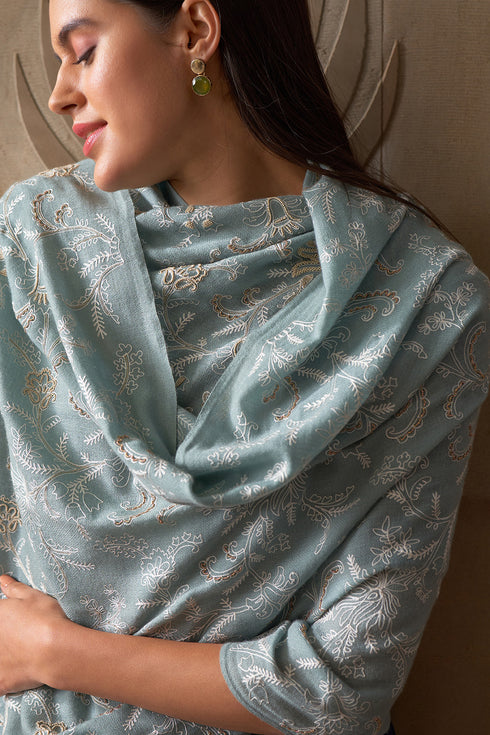 Princess Lotus | Embroidered Pure Cashmere Stole